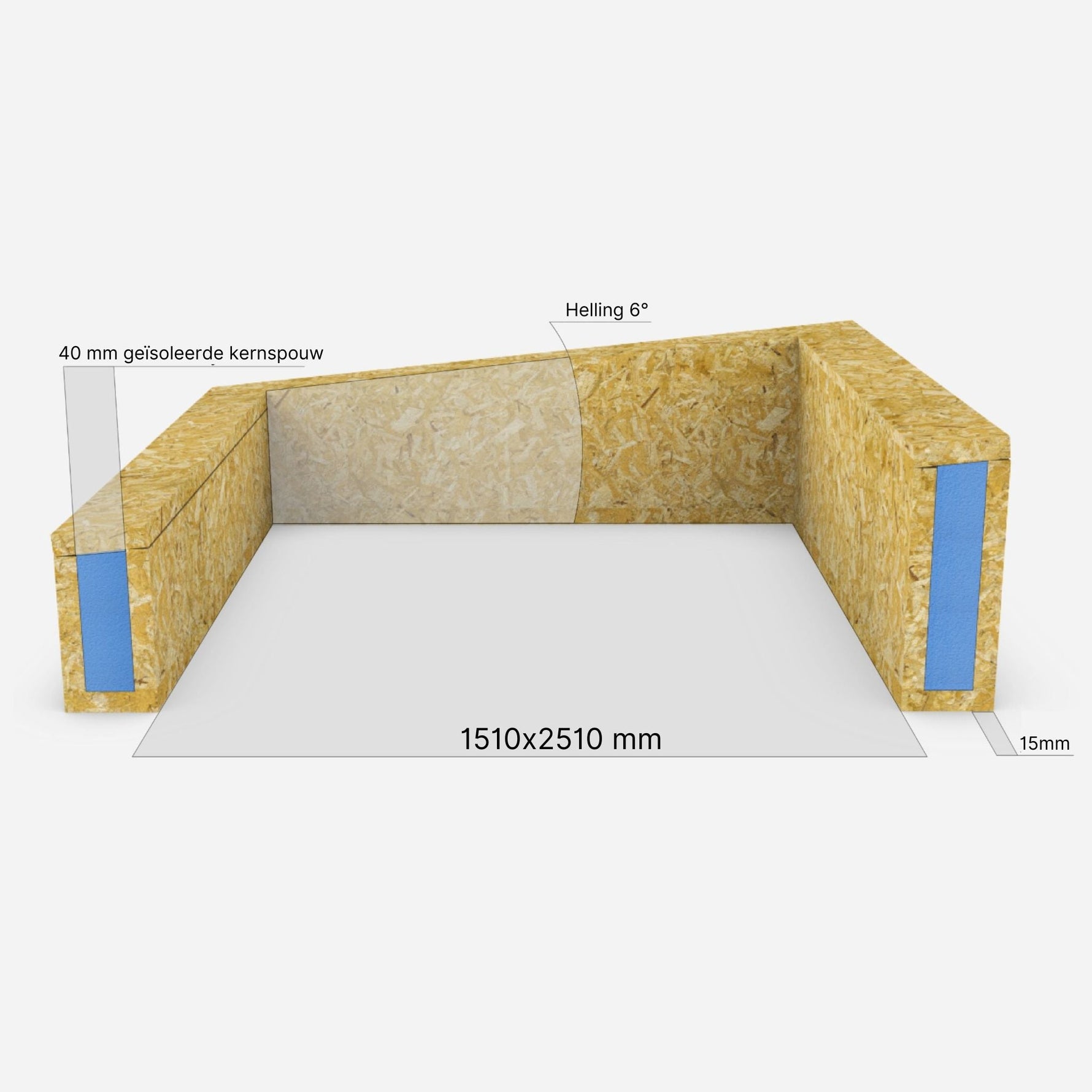 150 x 250 cm Costière isolée en bois (OSB) pour toit plat