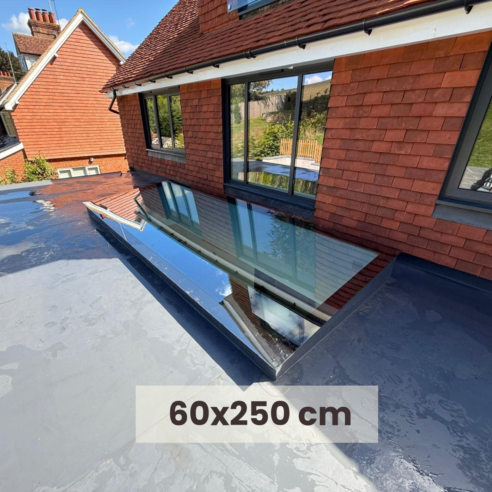 60 x 250 cm Dakraam plat dak, Driedubbel glas, U-waarde: 0,9 W/m²K